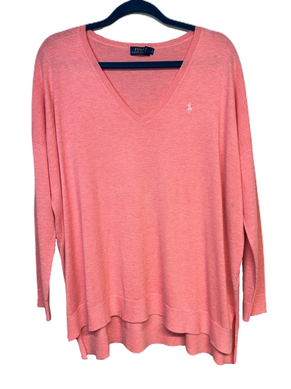 Polo Ralph Lauren Pink Lightweight Soft Wool Blend Sweater Oversize Hi Lo Hem M